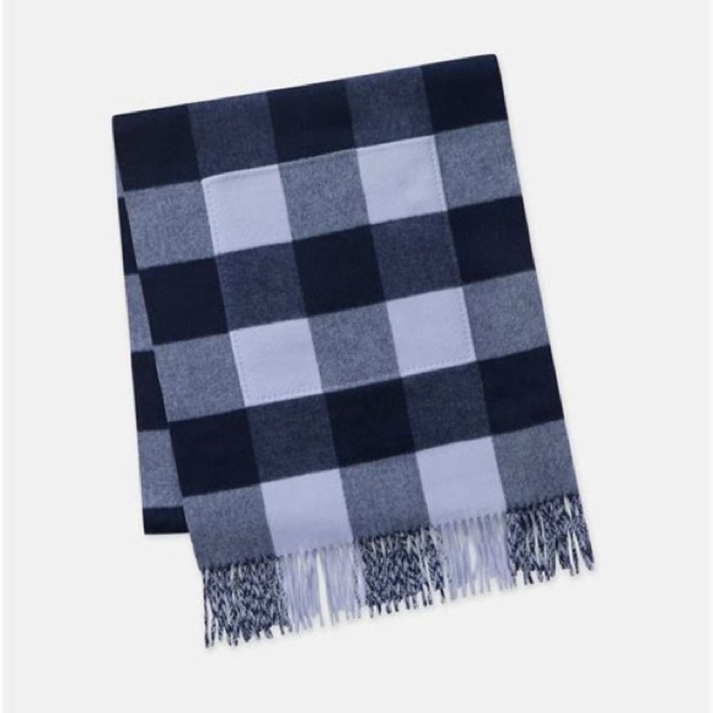 NWT Lafayette 148 NY Reversible Wool Cashmere Pocket Shawl - Midnight Blue Multi